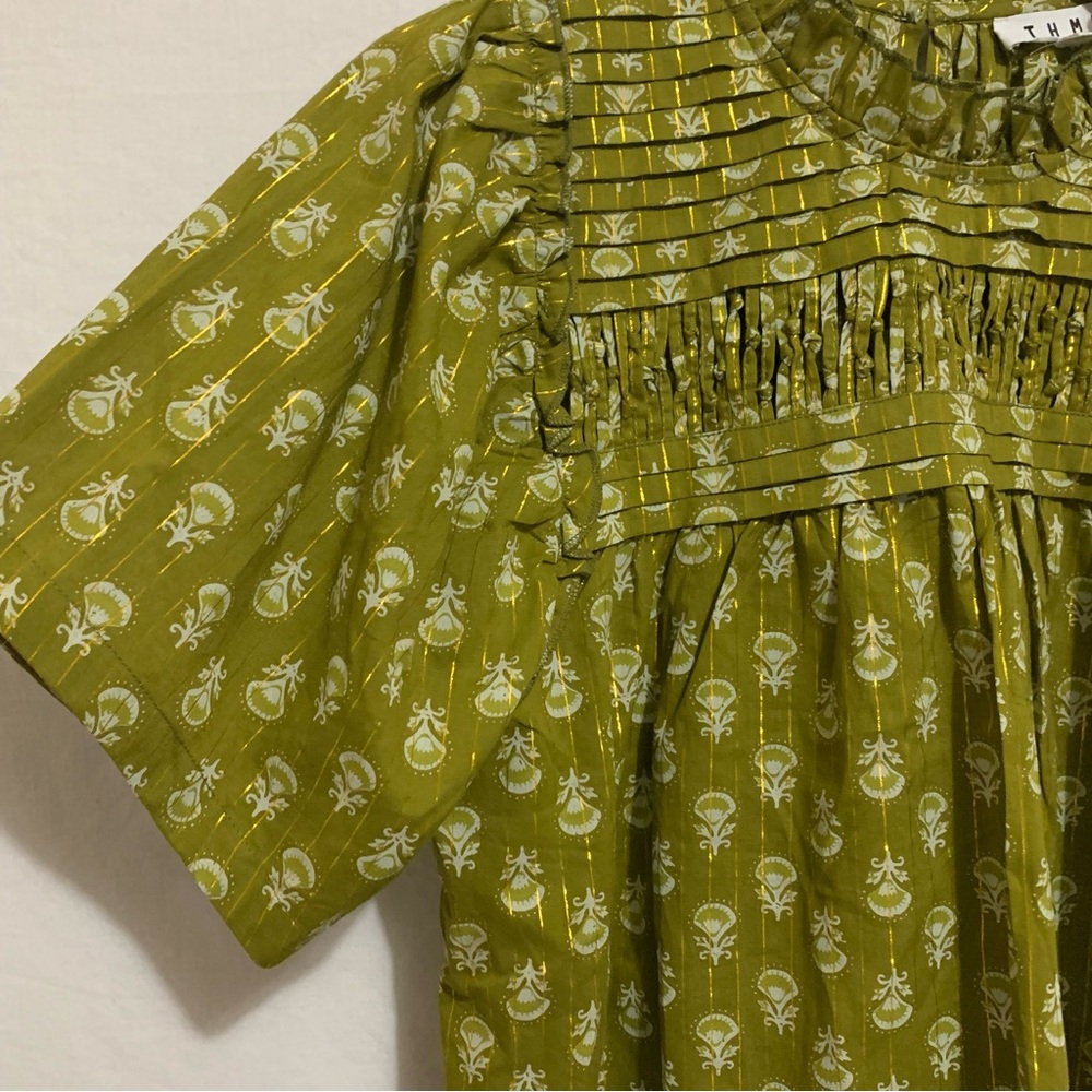 THML Olive Green Smocked Floral Short Sleeve Top - Picture 6 of 13
